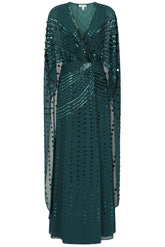 Della Teal Sequin Cape Sleeve Maxi Dress